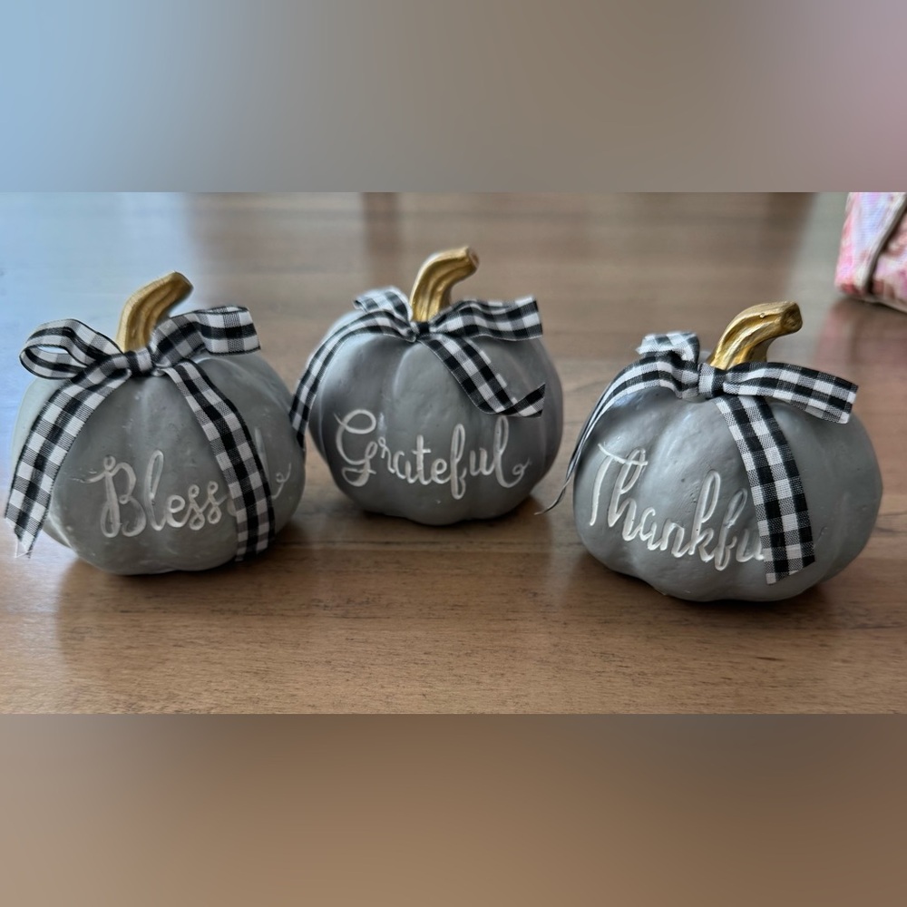 Gray Pumpkin Decor with Gold Stems